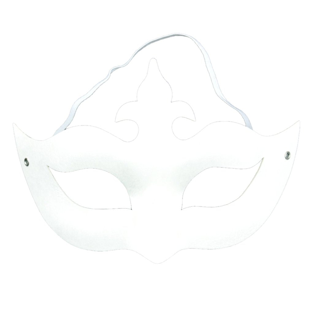 Paper Half Mask W/Fleur De Lis 7.75X5.25in W/ Elastic Cord White 