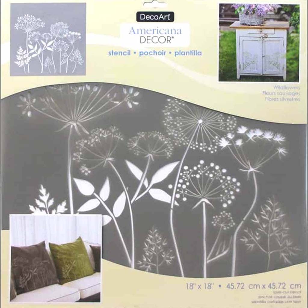 Americana Decor Stencil Wildflowers 18in x 18in