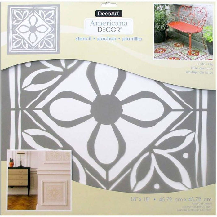 Americana Decor Stencil Lotus Tile 18X18