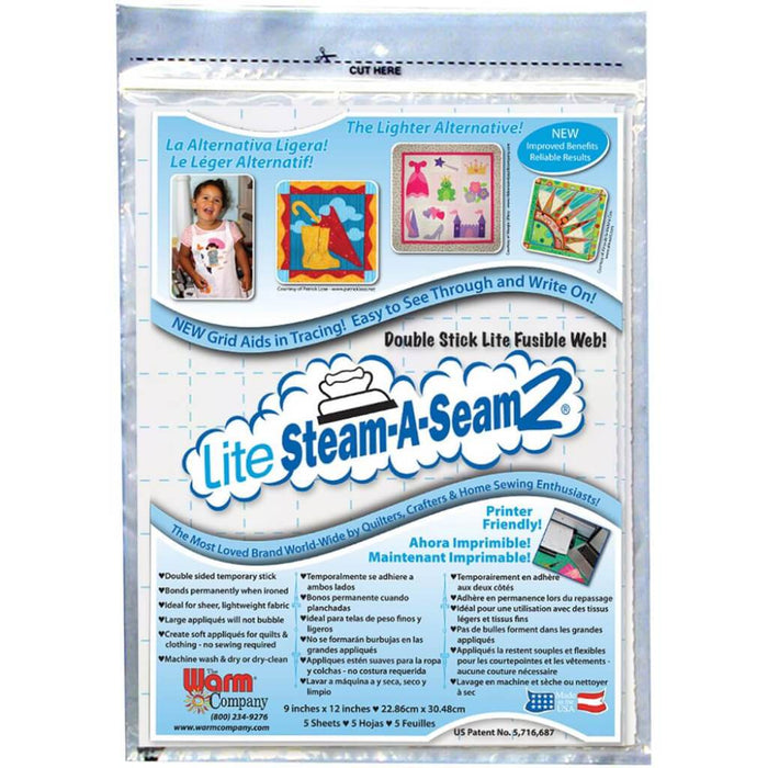 Warm Company Lite Steam-A-Seam 2 Fusible Web 9in x 12in 5/Pkg