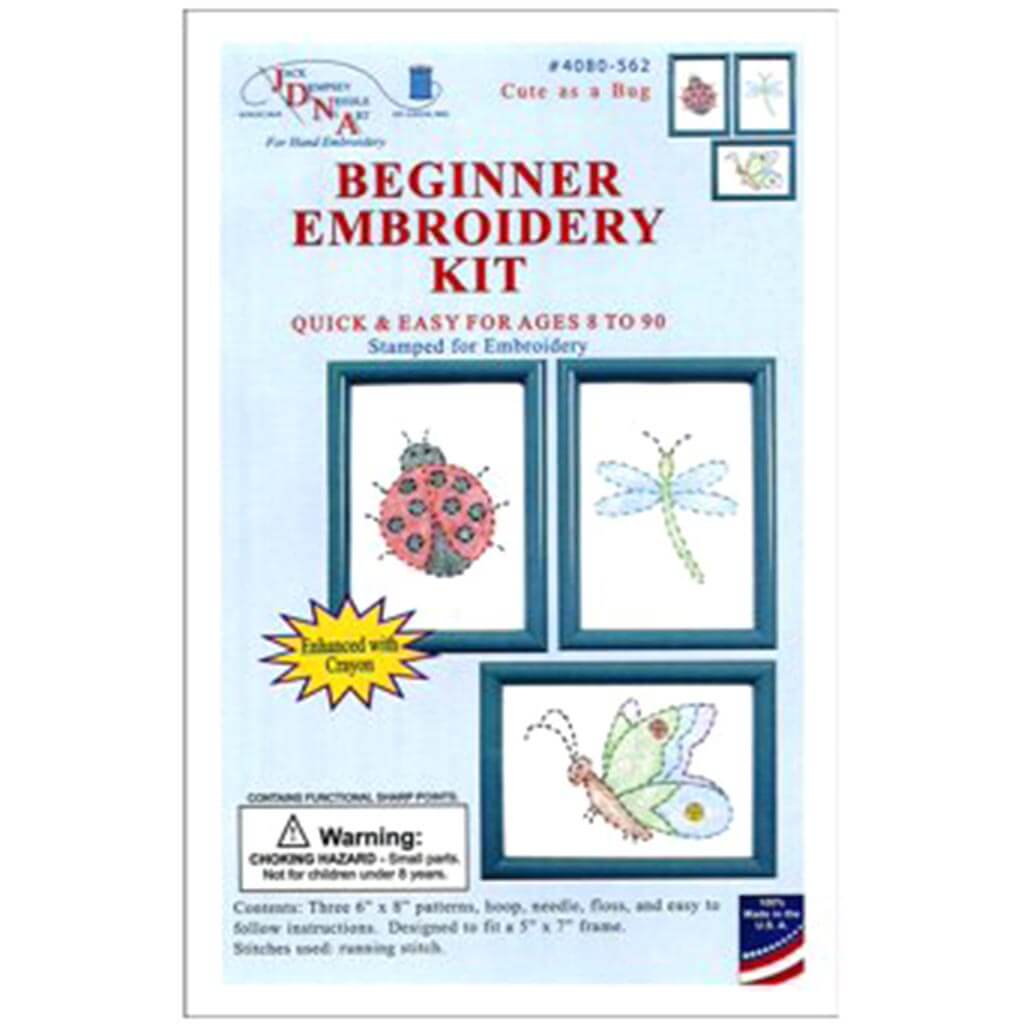 Jack Dempsey Stamped Embroidery Kit Samplers 6in x 8in 3/Pkg Cute As A Bug