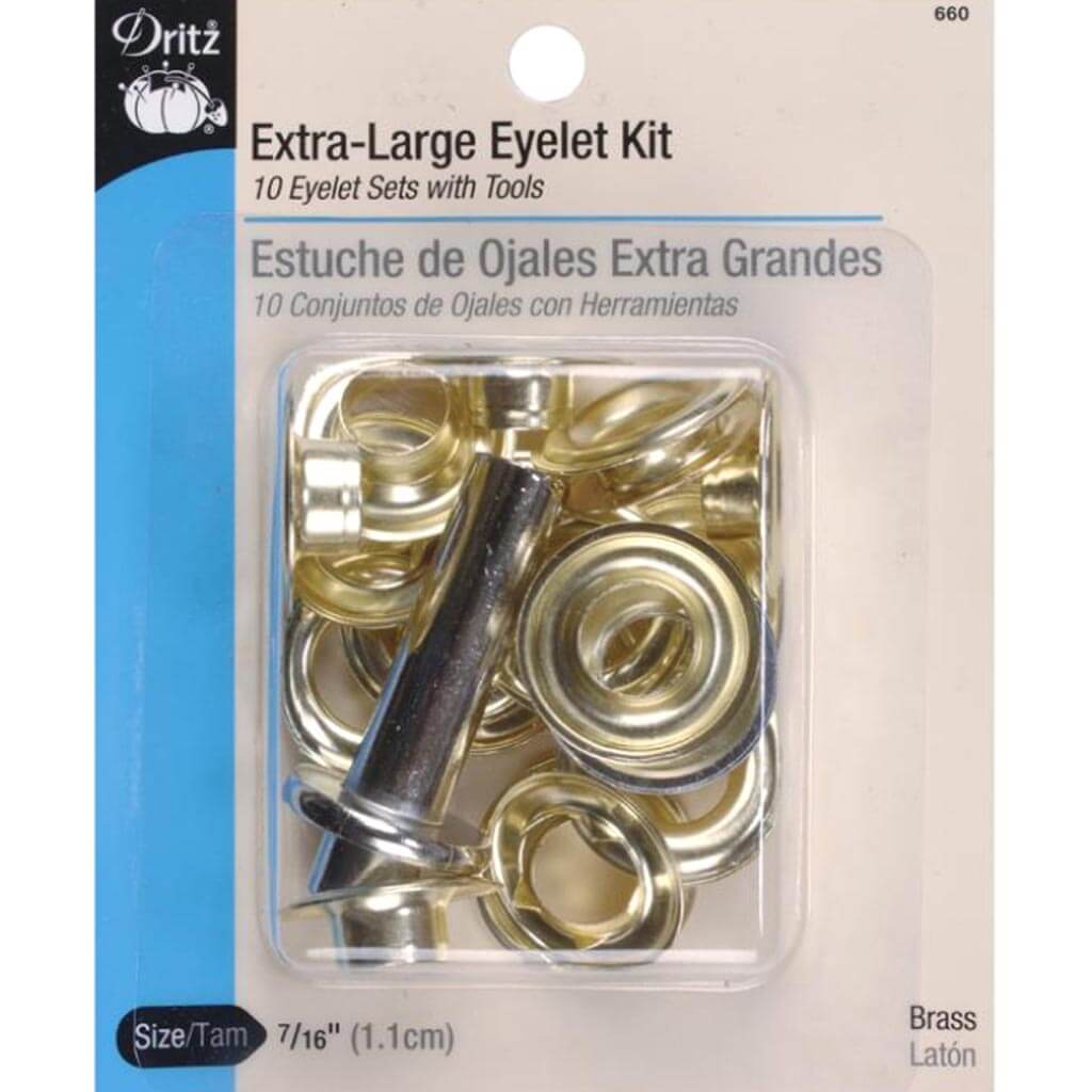 Extra-Large Eyelet Kit Brass with Tools 7/16in 10pcs