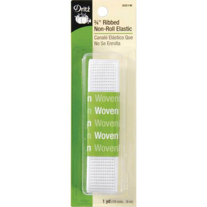 Non-Roll Ribbed Elastic 3/4in x 1yd White