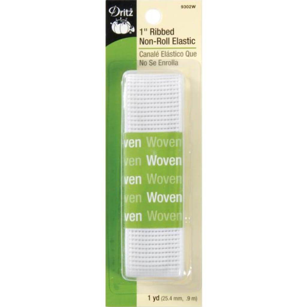 Non-Roll Ribbed Woven Elastic 1in x 1yd White