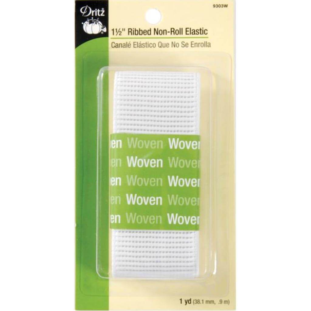Non-Roll Ribbed Woven Elastic 1-1/2in x 1yd White