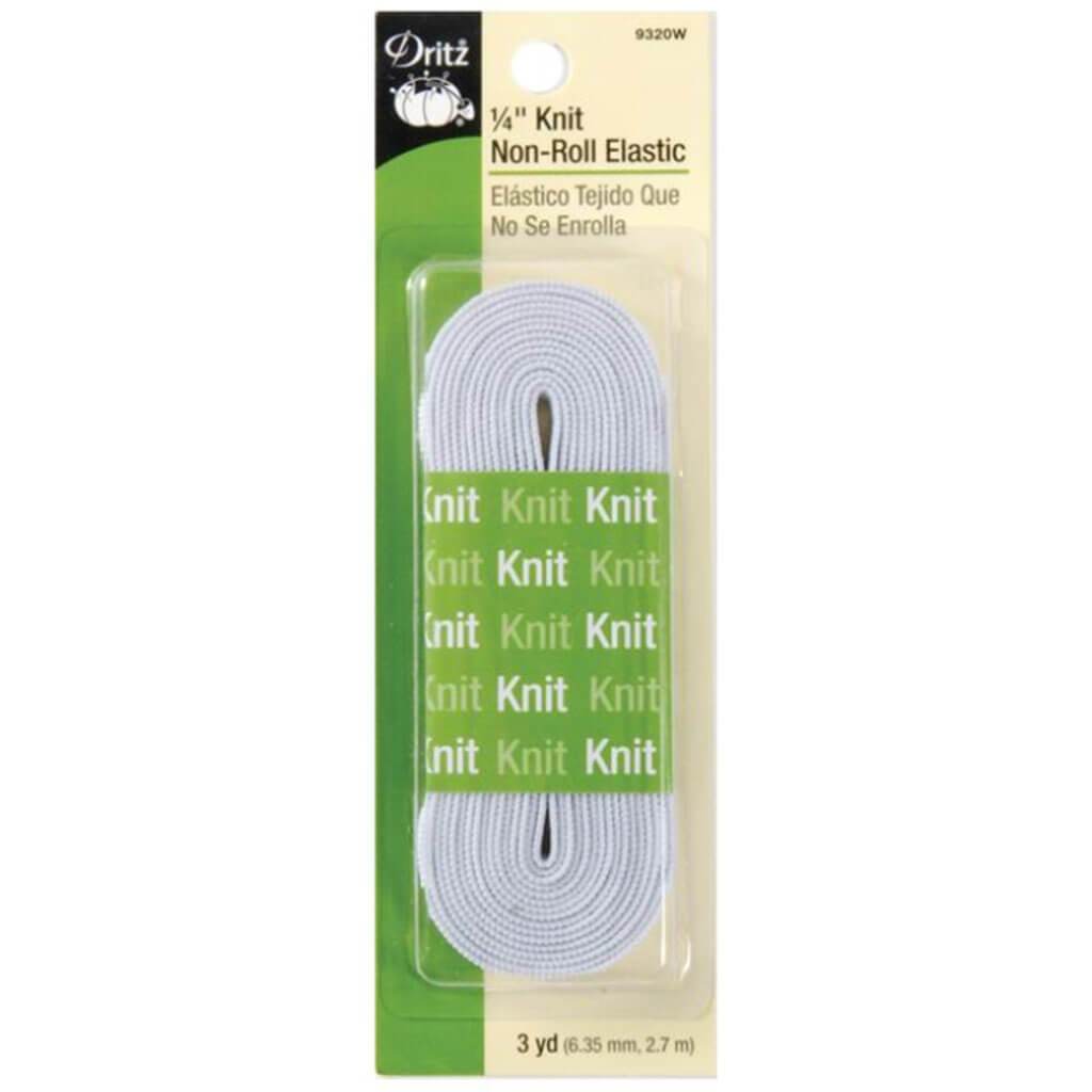 Non-Roll Knit Elastic 1/4in x 3yd White
