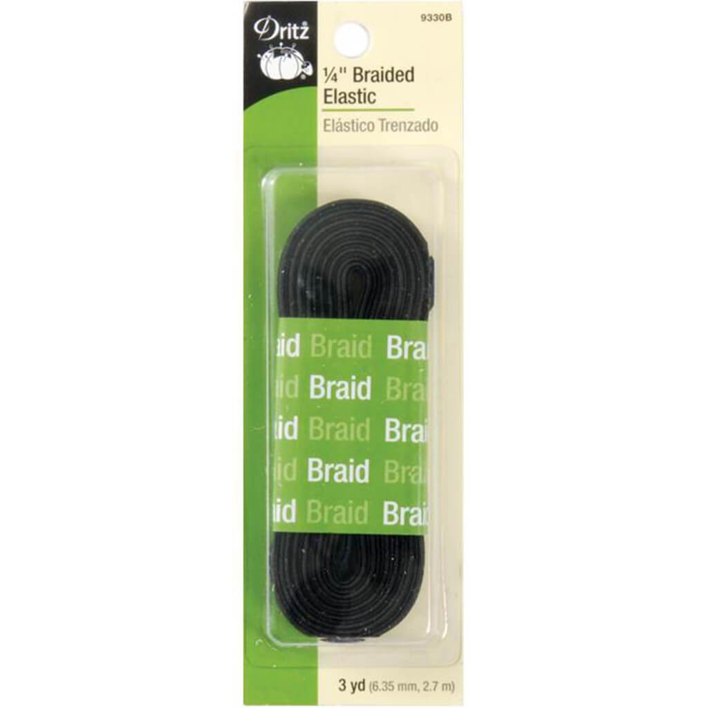 Braided Elastic 1/4in x 3yd Black