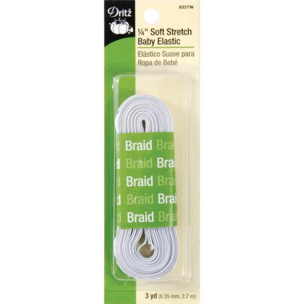 Stretch Braided Elastic 1/4in x 3yd White