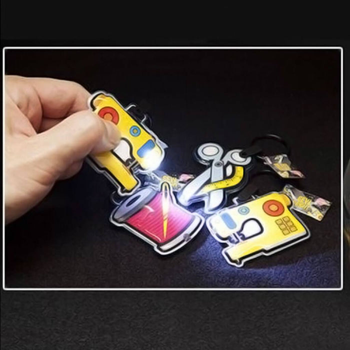 LED Light Novelty Keychain Sewing Machine, Scissors & Thread Spool