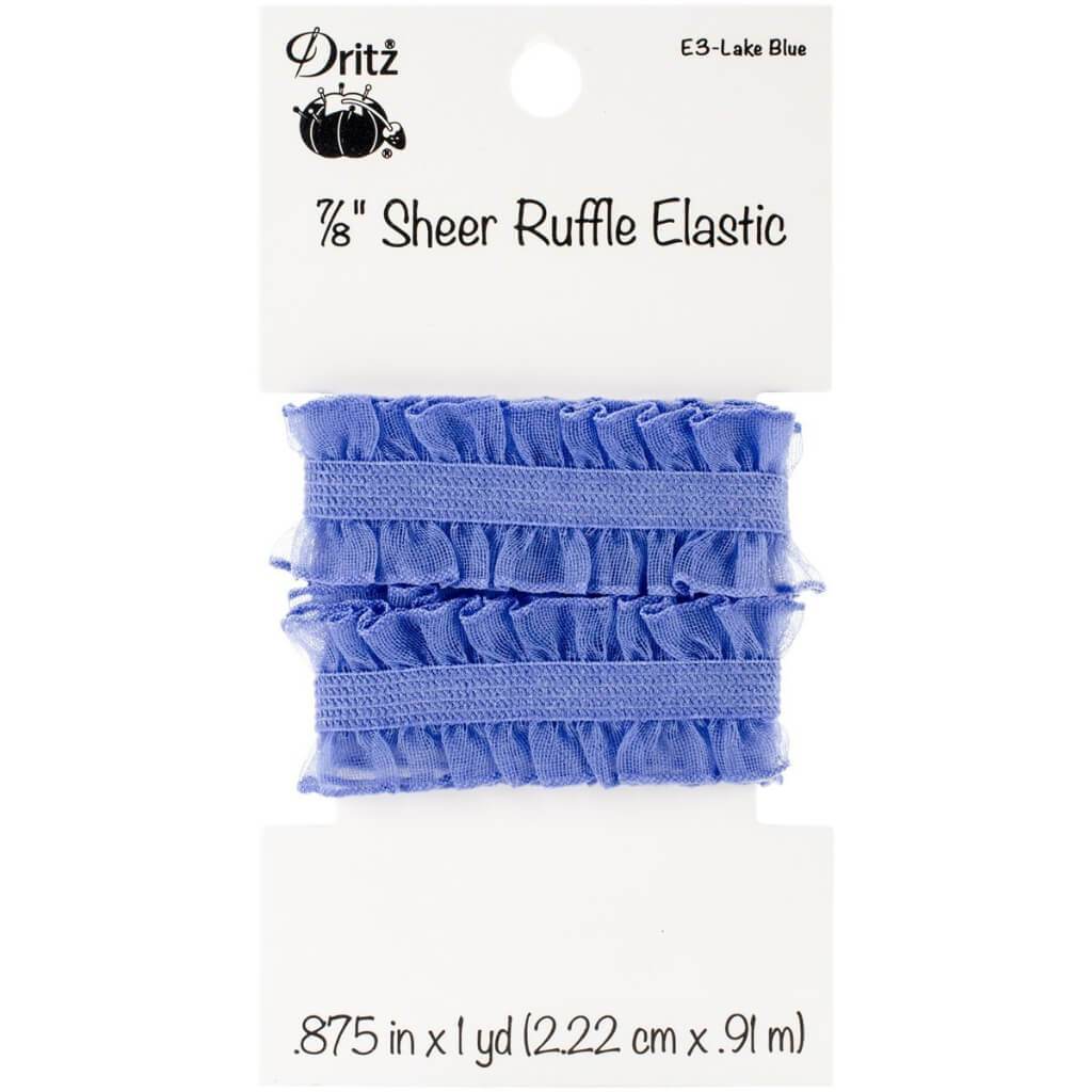 Sheer Ruffle Elastic 7/8in x 1yd Lake Blue