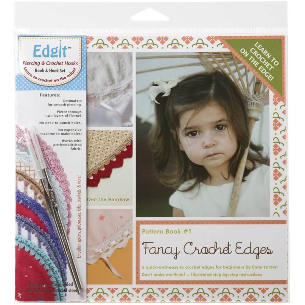 Edgit Piercing Crochet Hook &amp; Book Set Fancy Crochet Edges