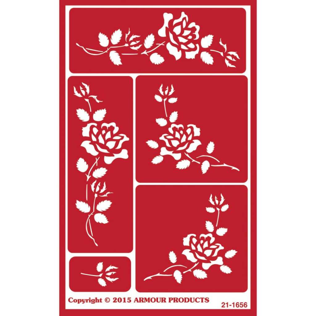 Over &#39;N&#39; Over Reusable Stencils Roses 5in x 8in