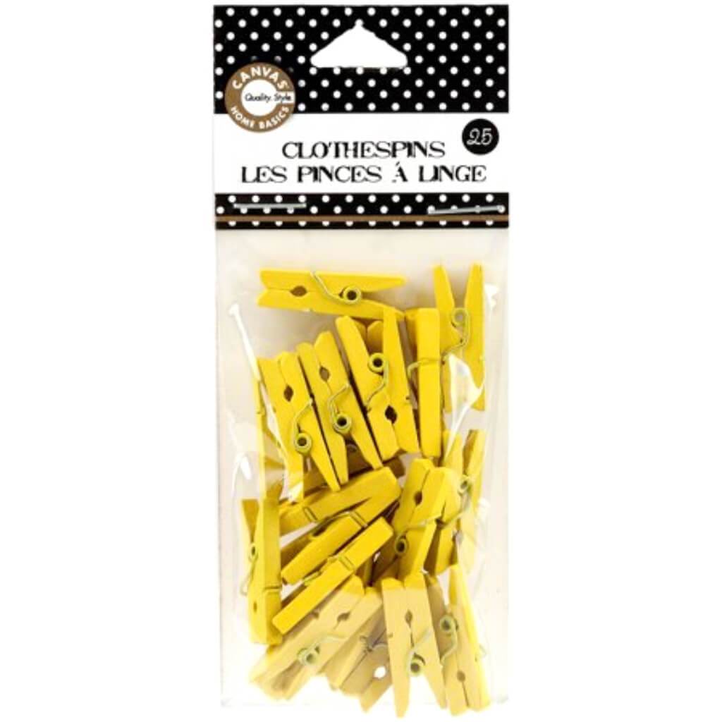 Mini Clothespins 1in Yellow 25pcs