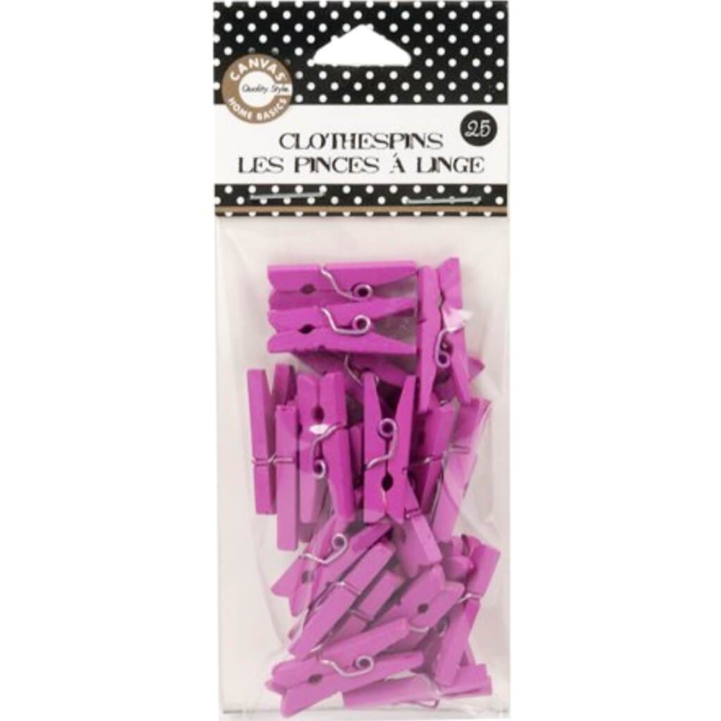 Mini Clothespins 1in Hot Pink 25pcs