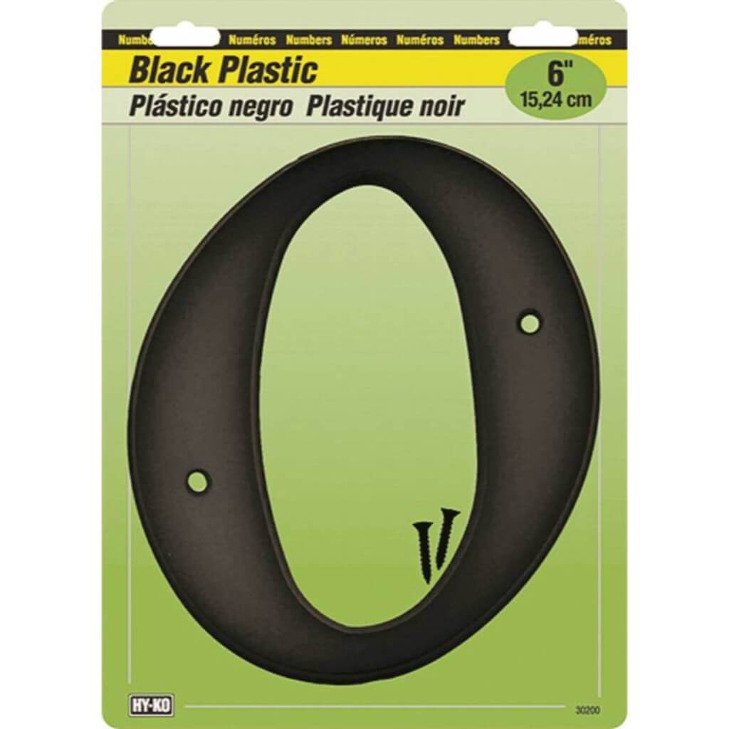 Black Plastic Number 0 6in 