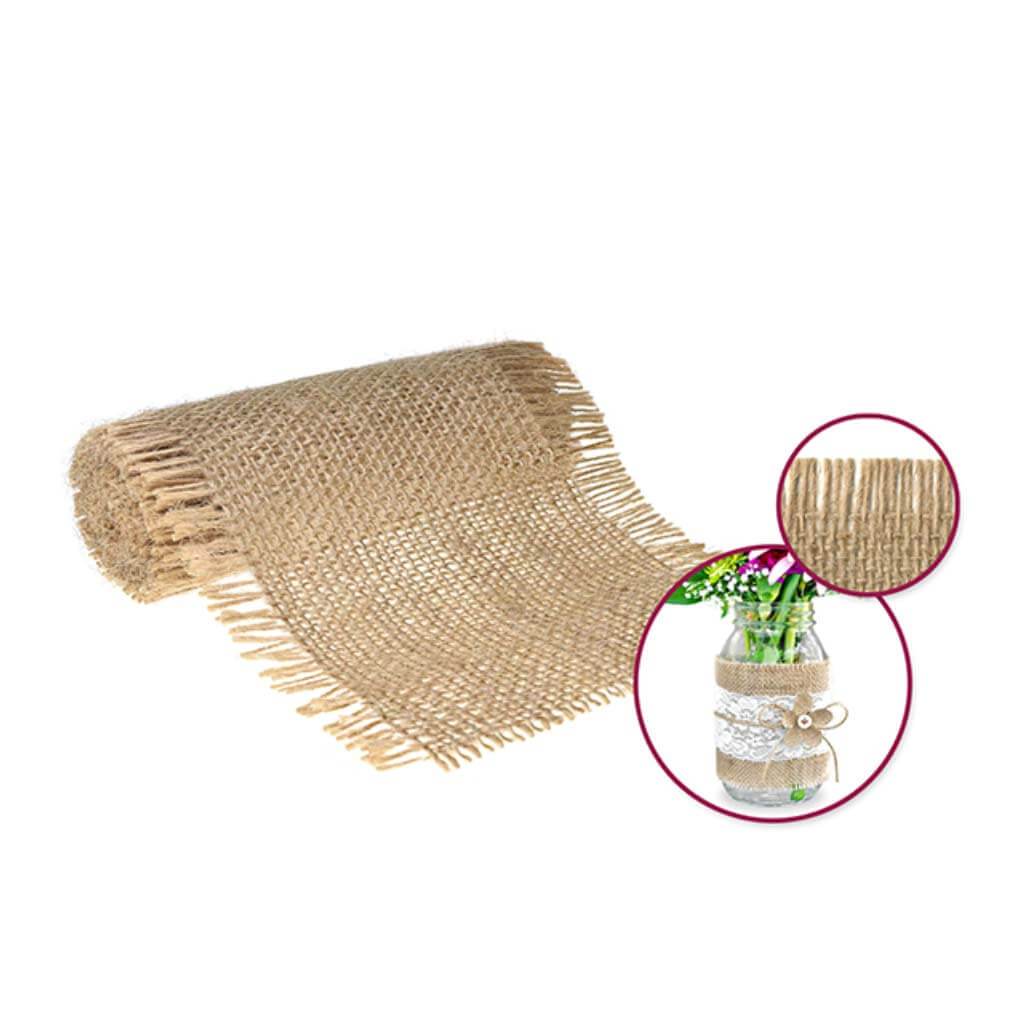 NATURAL BURLAP TRIM W/FRINGE 12CMX1M 