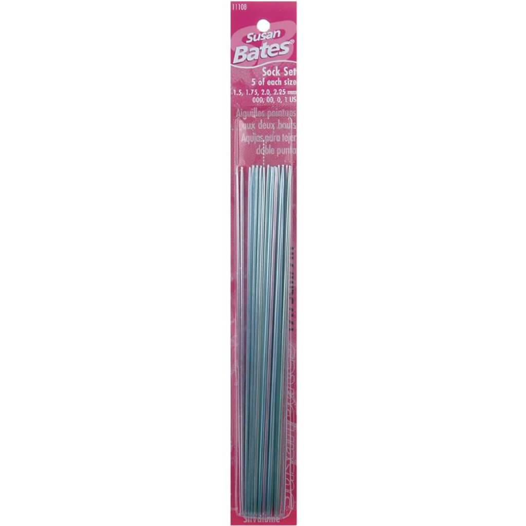 Silvalume Double Point Knitting Needles 7in 20/Pkg Sock Set Sizes 000 To 1