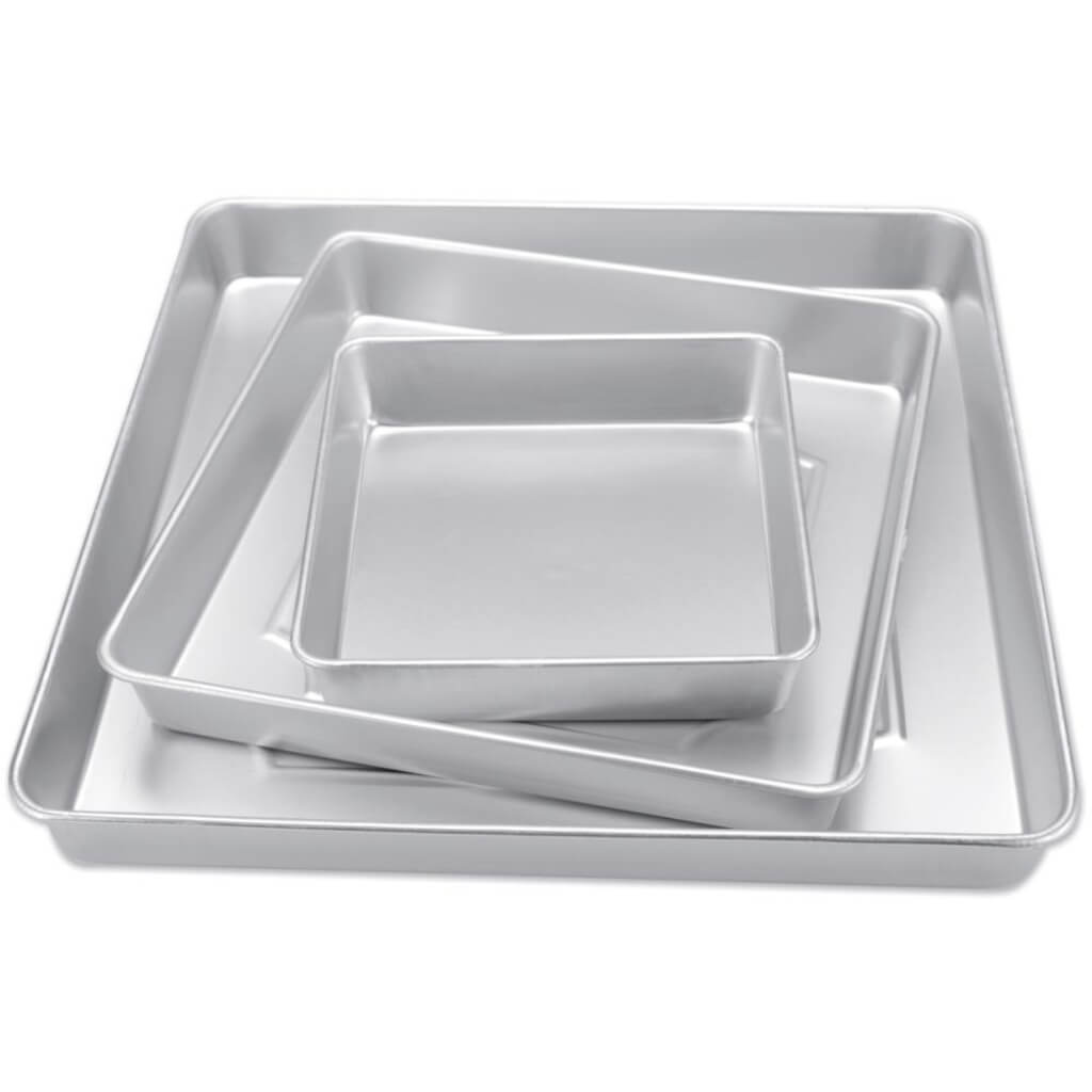 Performance Cake Pans 3/pkg Square 8in, 12in &amp; 16in