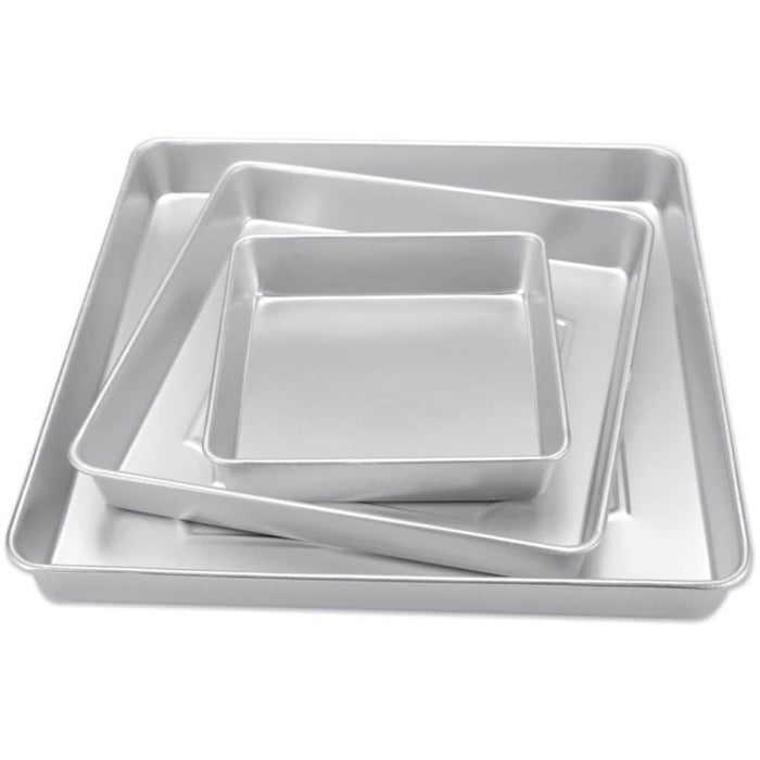 Performance Cake Pans 3/pkg Square 8in, 12in & 16in