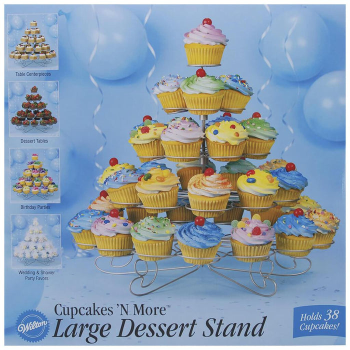 Cupcakes 'N More Large Dessert Stand Silver 15in x 18in Holds 38 Cupcakes