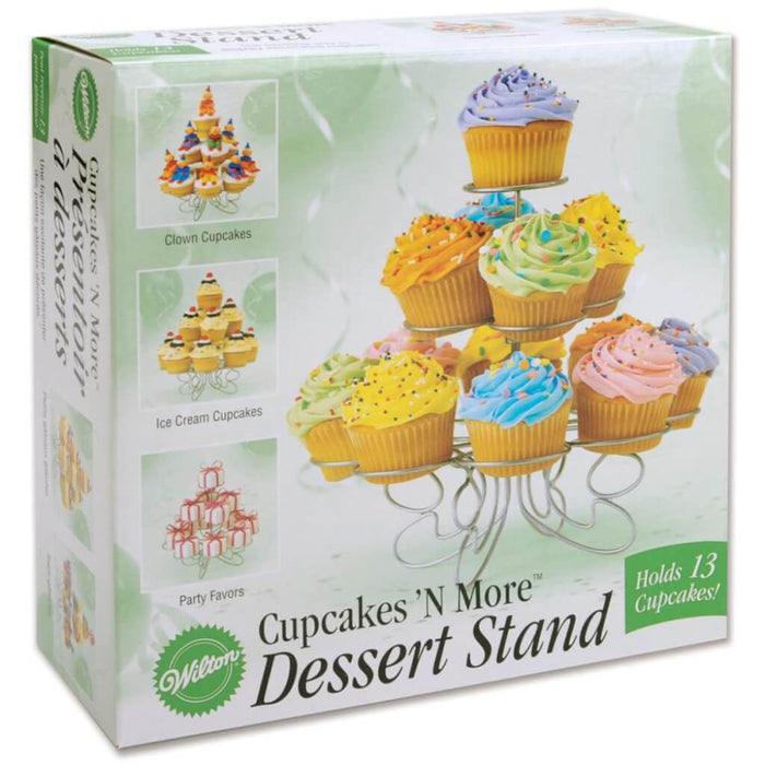 Cupcakes 'N More Small Dessert Stand Silver 10in x 9in Holds 13 Cupcakes