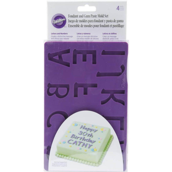 Fondant & Gum Paste Silicone Molds 5in x 7.75in 4/Pkg Letters & Numbers
