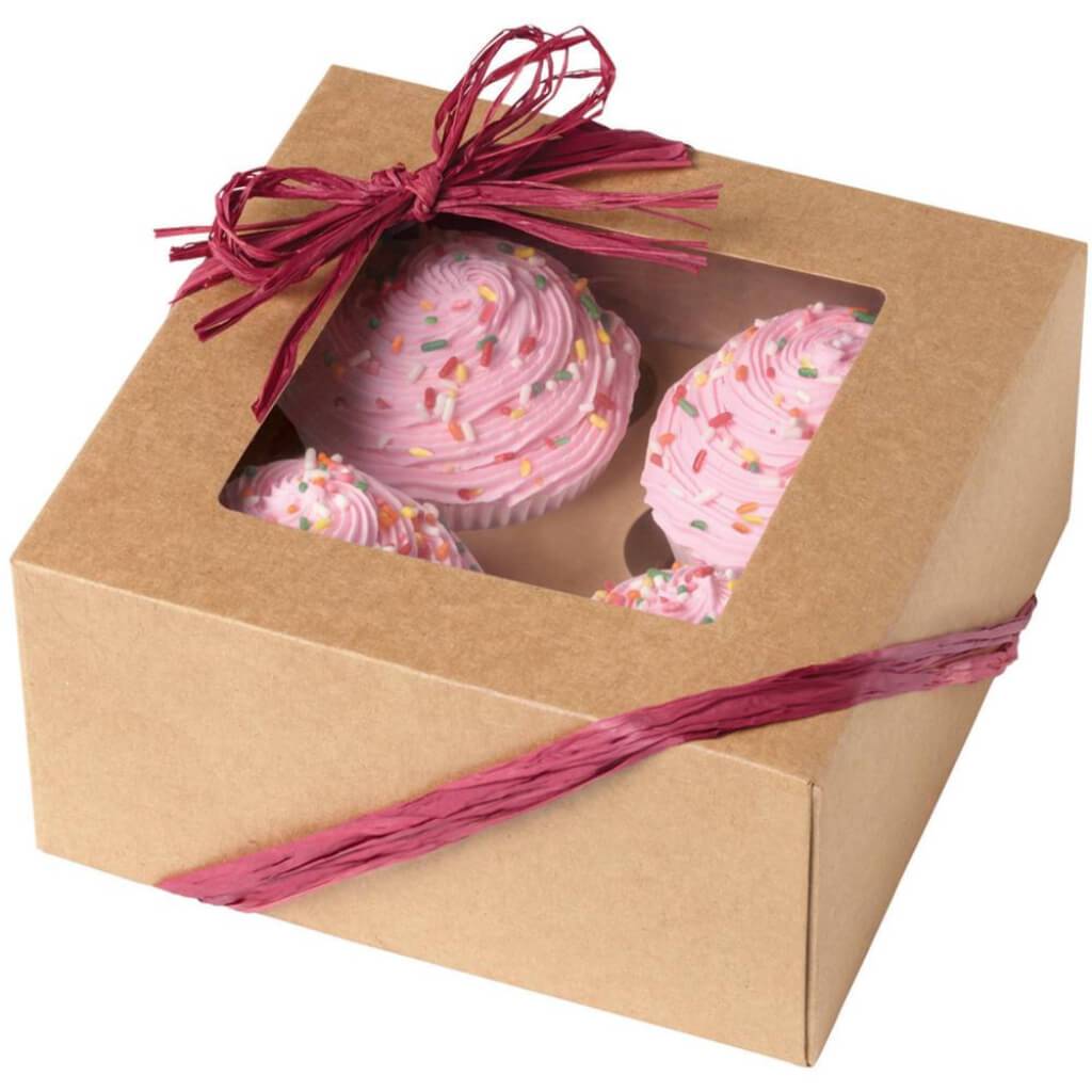 Cupcake Boxes 4 Cavity Kraft 3/Pkg