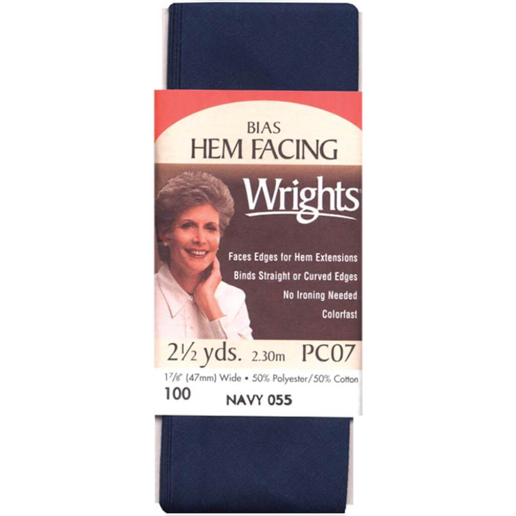 Wrights Bias Tape Hem Facing 1.875in x 2.5yd Navy