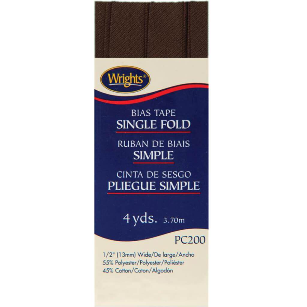 Wrights Single Fold Bias Tape .5in x 4yd Seal Brown