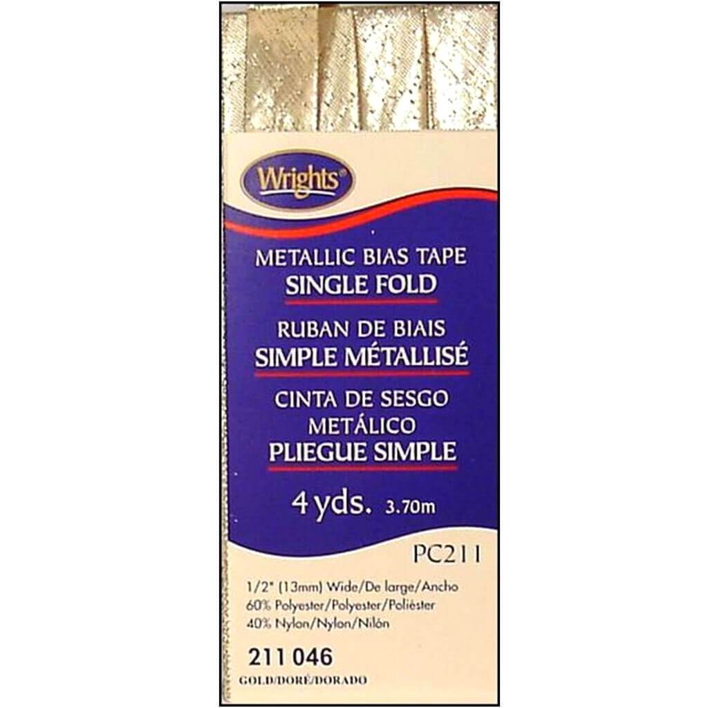 Single Fold Bias Tape .5in x 4yd Gold Lame