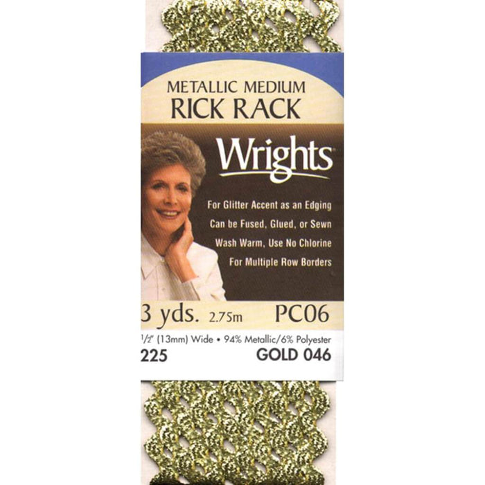 Wrights Medium Metallic Rickrack .5in x 3yd Gold