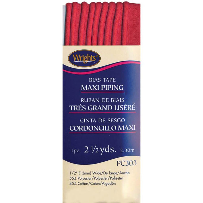 Wrights Bias Tape Maxi Piping .5in x 2.5yd Red