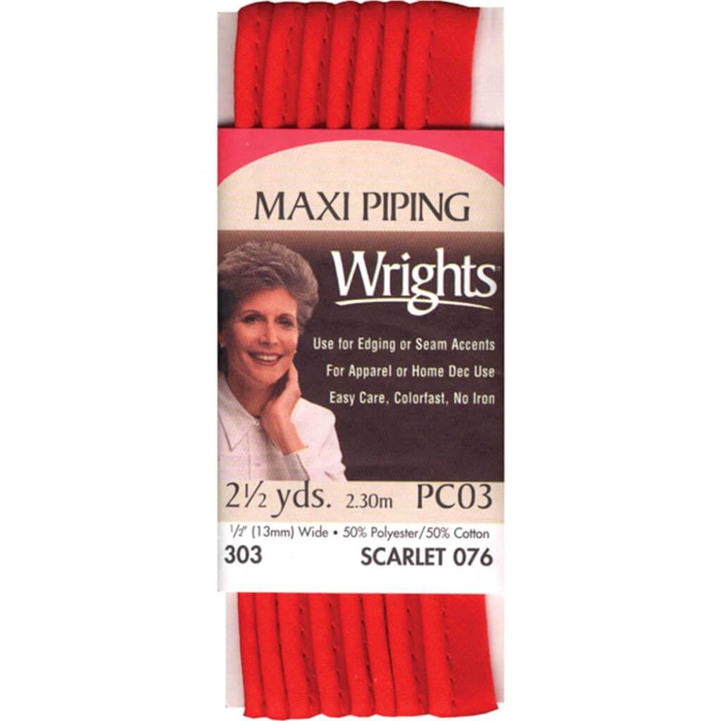 Wrights Bias Tape Maxi Piping .5in x 2.5yd Scarlet