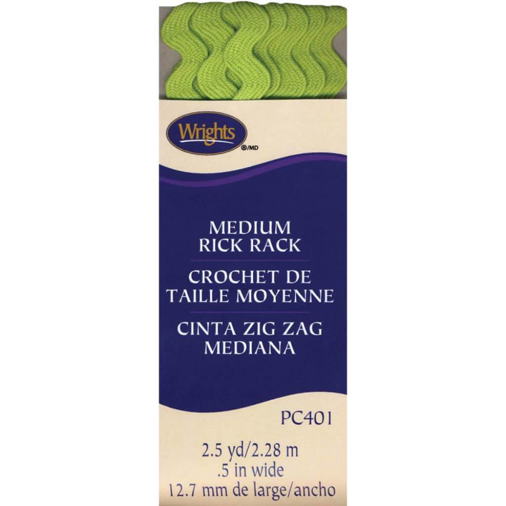 Wrights Medium Rickrack .5in x 2.5yd Lime Green