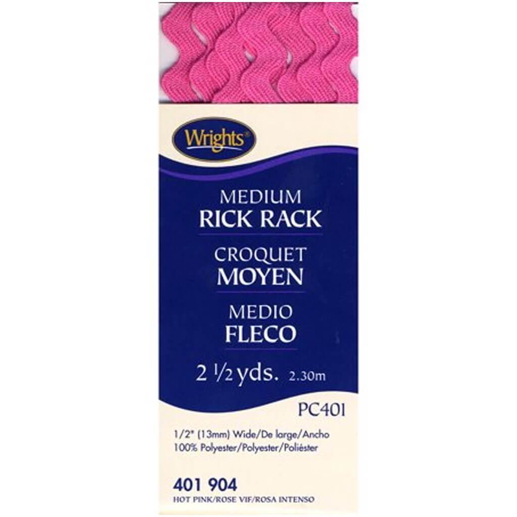 Wrights Medium Rickrack .5in x  2.5yd Hot Pink