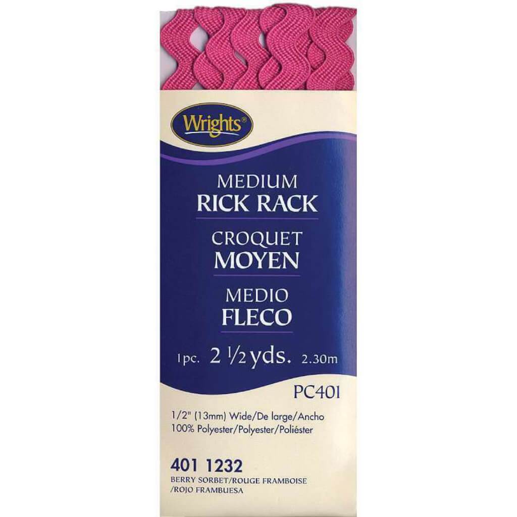 Wrights Medium Rickrack .5in x 2.5yd Berry Sorbet