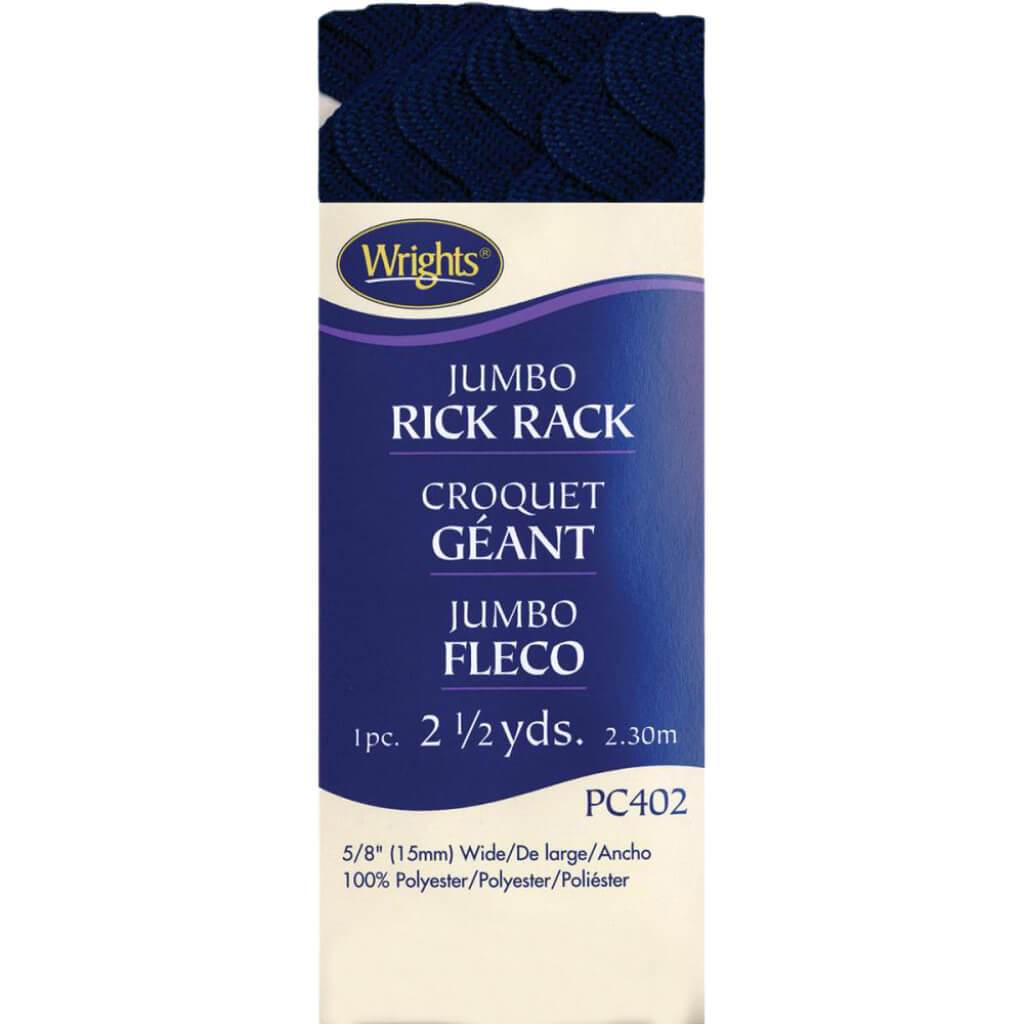 Wrights Jumbo Rickrack .625in x 2.5yd Navy