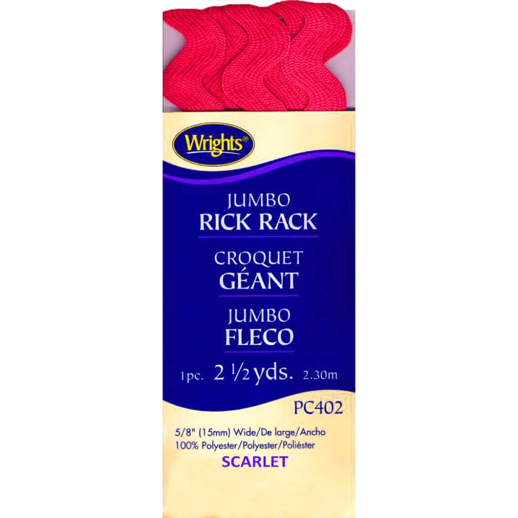 Wrights Jumbo Rickrack .625in x 2.5yd Scarlet