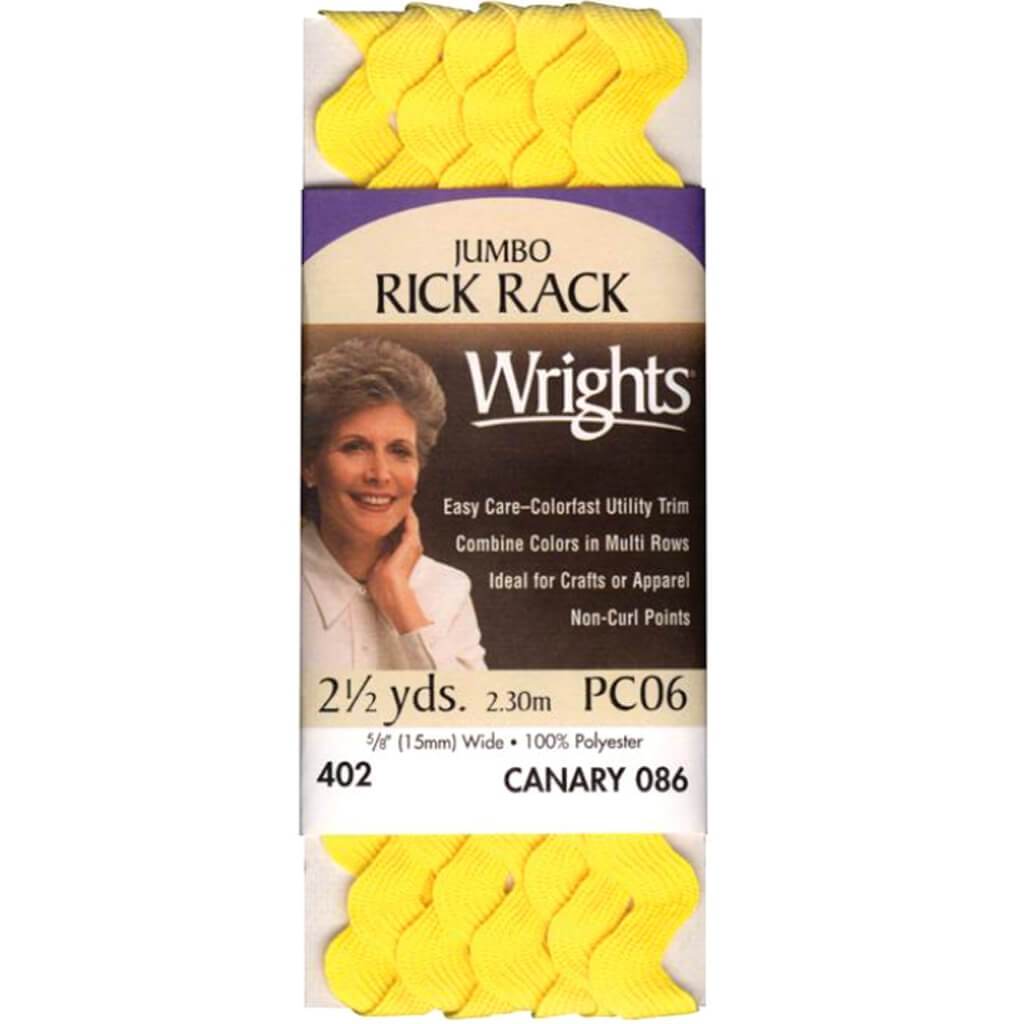 Wrights Jumbo Rickrack .625in x 2.5yd Canary