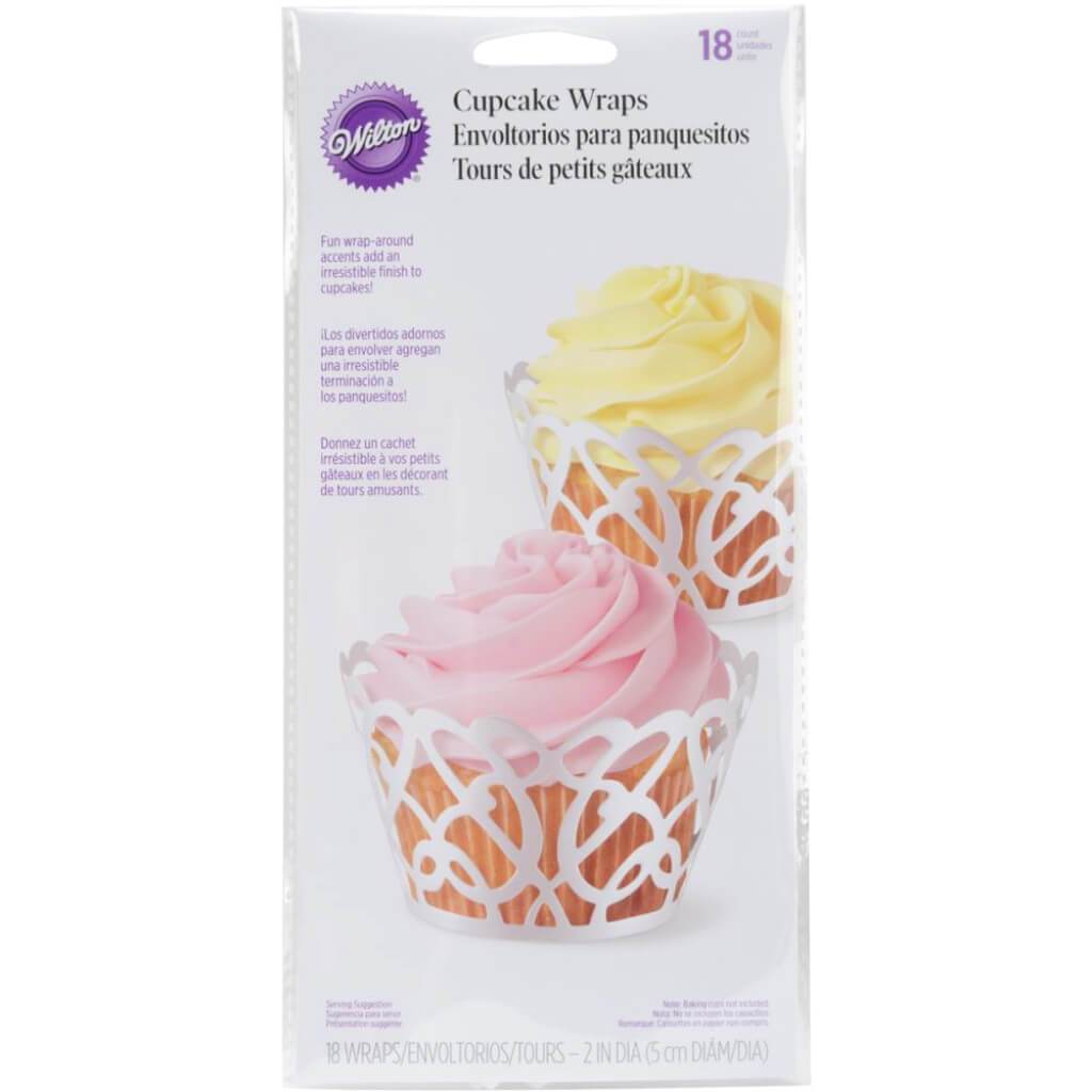 Standard Cupcake Wraps Pearl White Swirls 18/Pkg