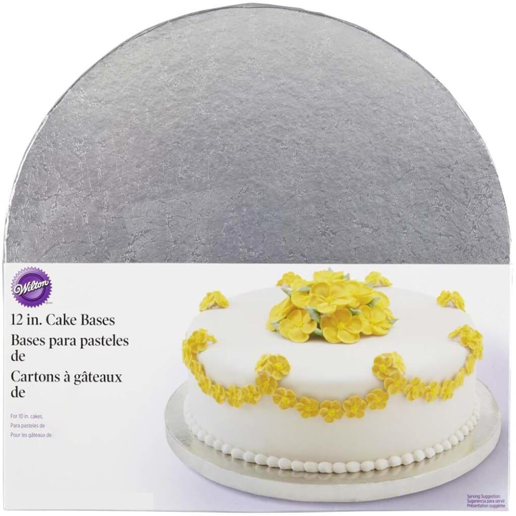 CAKE BASE 12&quot; 2/PKG ROUND SILVER 