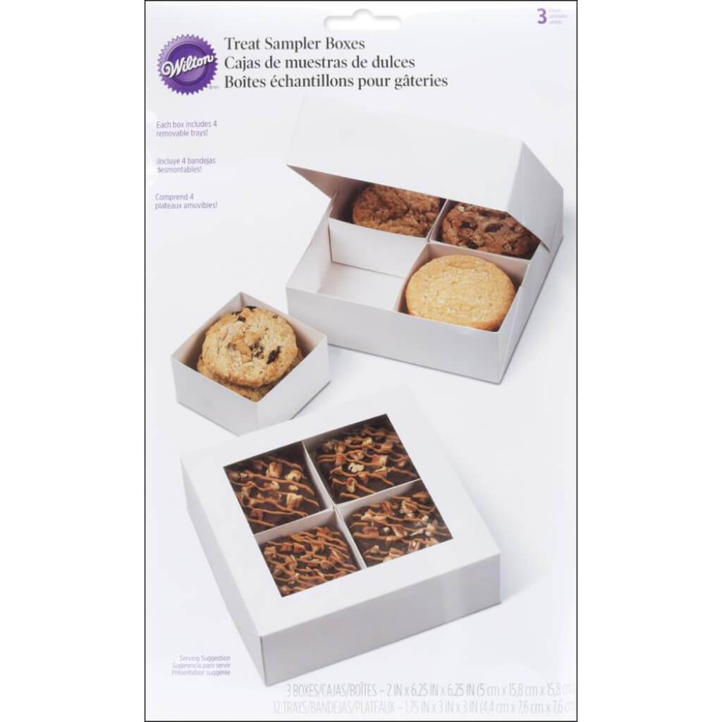 Treat Boxes with Removable Trays 4 Cavity White 6.25in x 6.25in x 2in 3/Pkg