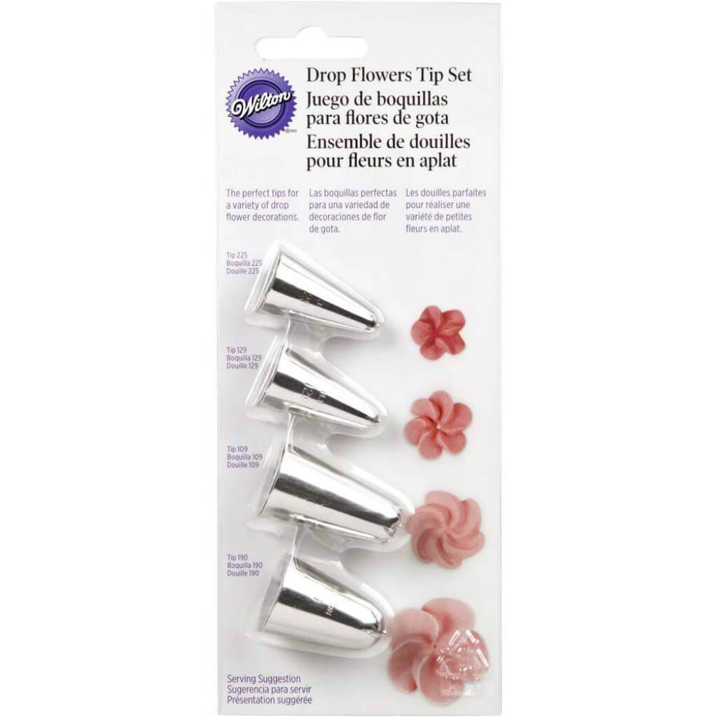 Decorating Tip Set 4/Pkg Drop Flowers - No.225, No.190, No.129 &amp; No.109