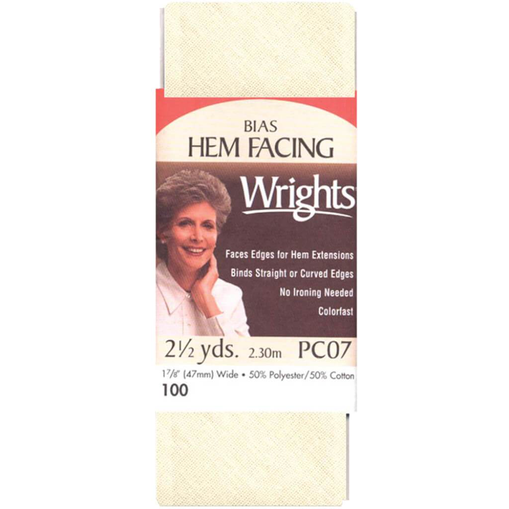 Wrights Bias Tape Hem Facing 1.875in x 2.5yd Oyster