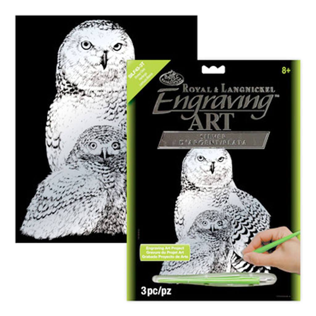 Silver Engraving Snowy Owls