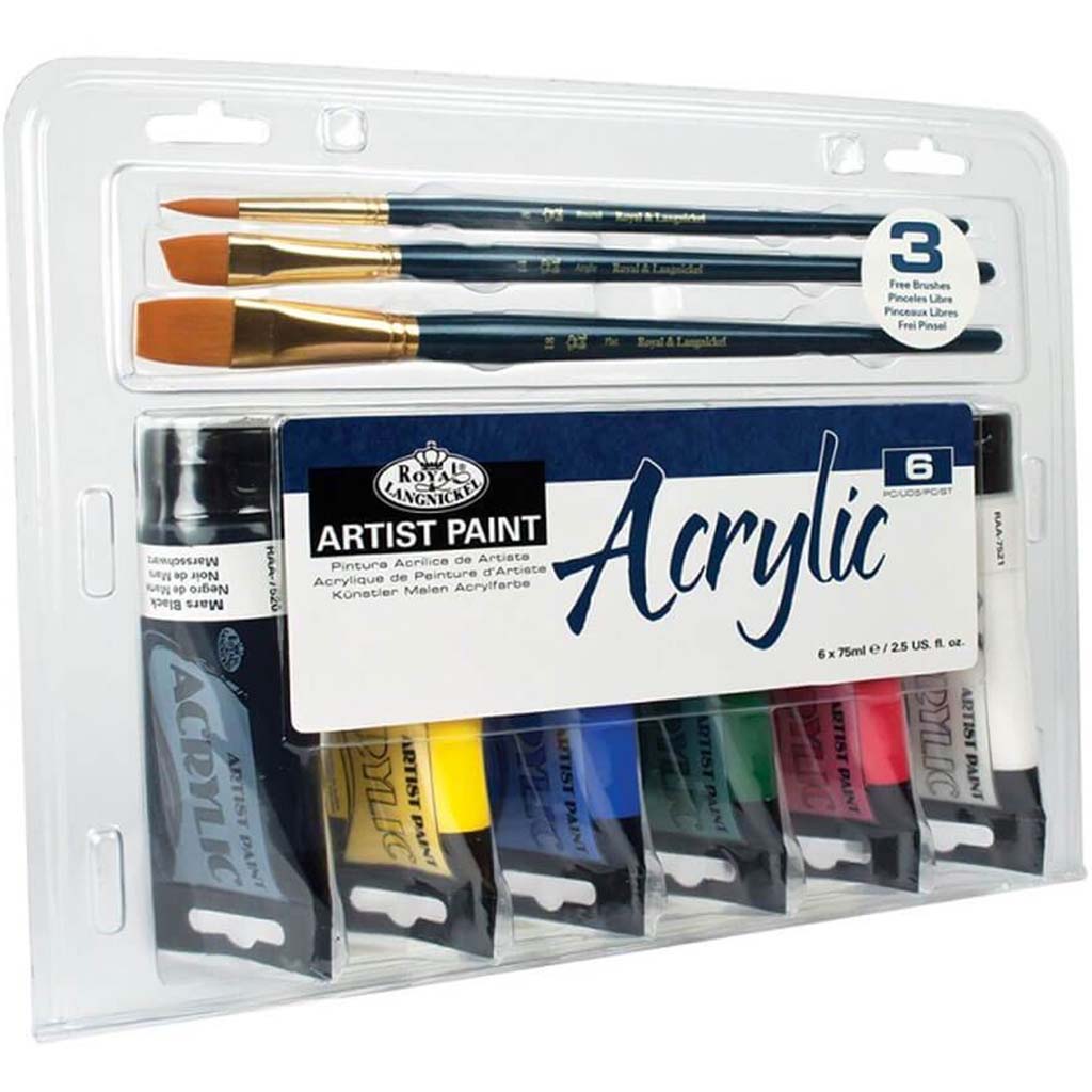 Artist Paint Multi-Pack Sets of 6 Color 75ml with Brushes