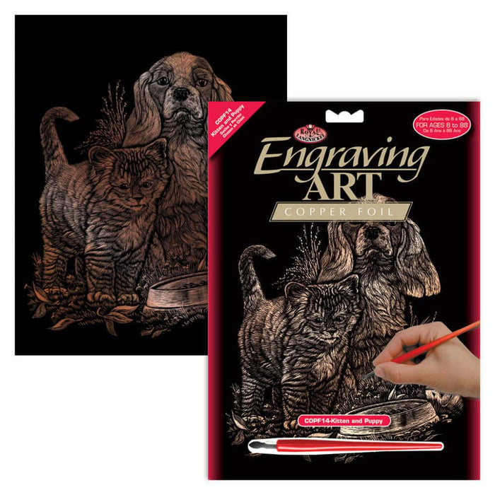 Engraving Art Kitten & Puppy