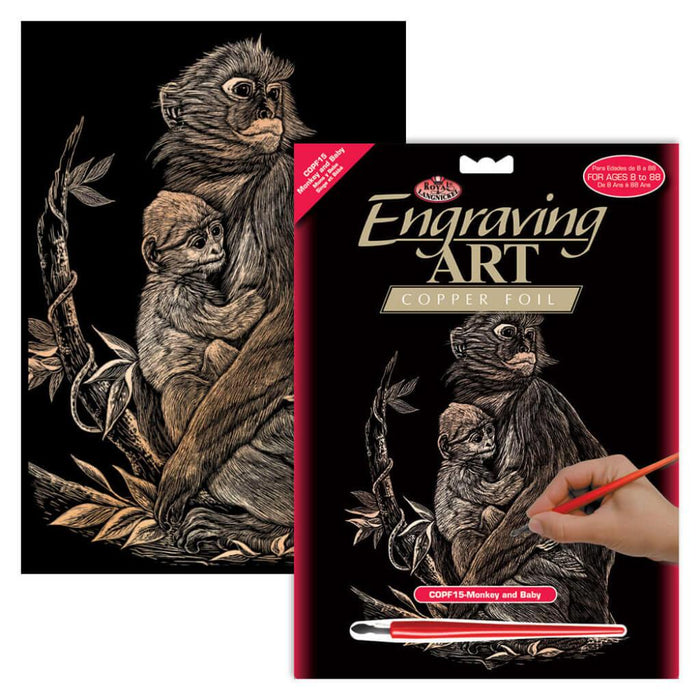 Engraving Art Copper Foil Set Monkey & Baby 