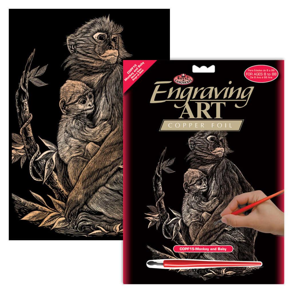 Engraving Art Copper Foil Set Monkey &amp; Baby 