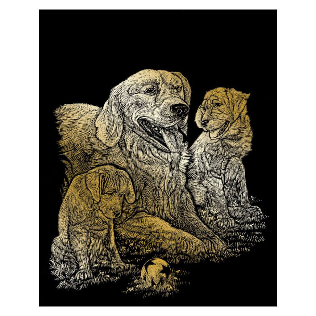 Engraving Art Gold Foil Set Golden Retriever 